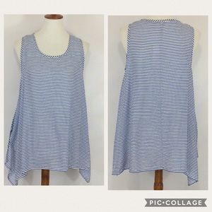 Striped Sharkbite Hem Tank Blue/White Str SZ L